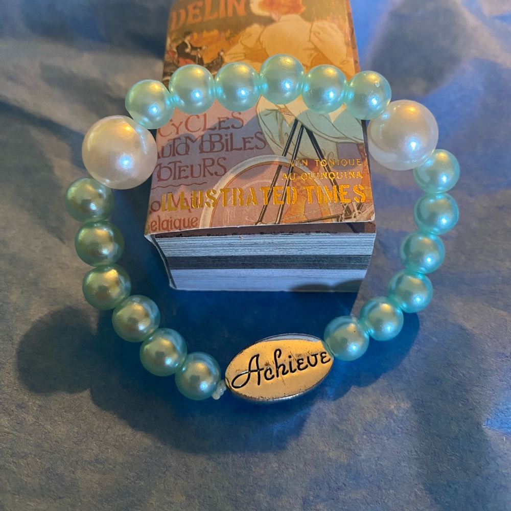 New Handcrafted Blue and Faux Pearl Bracelet